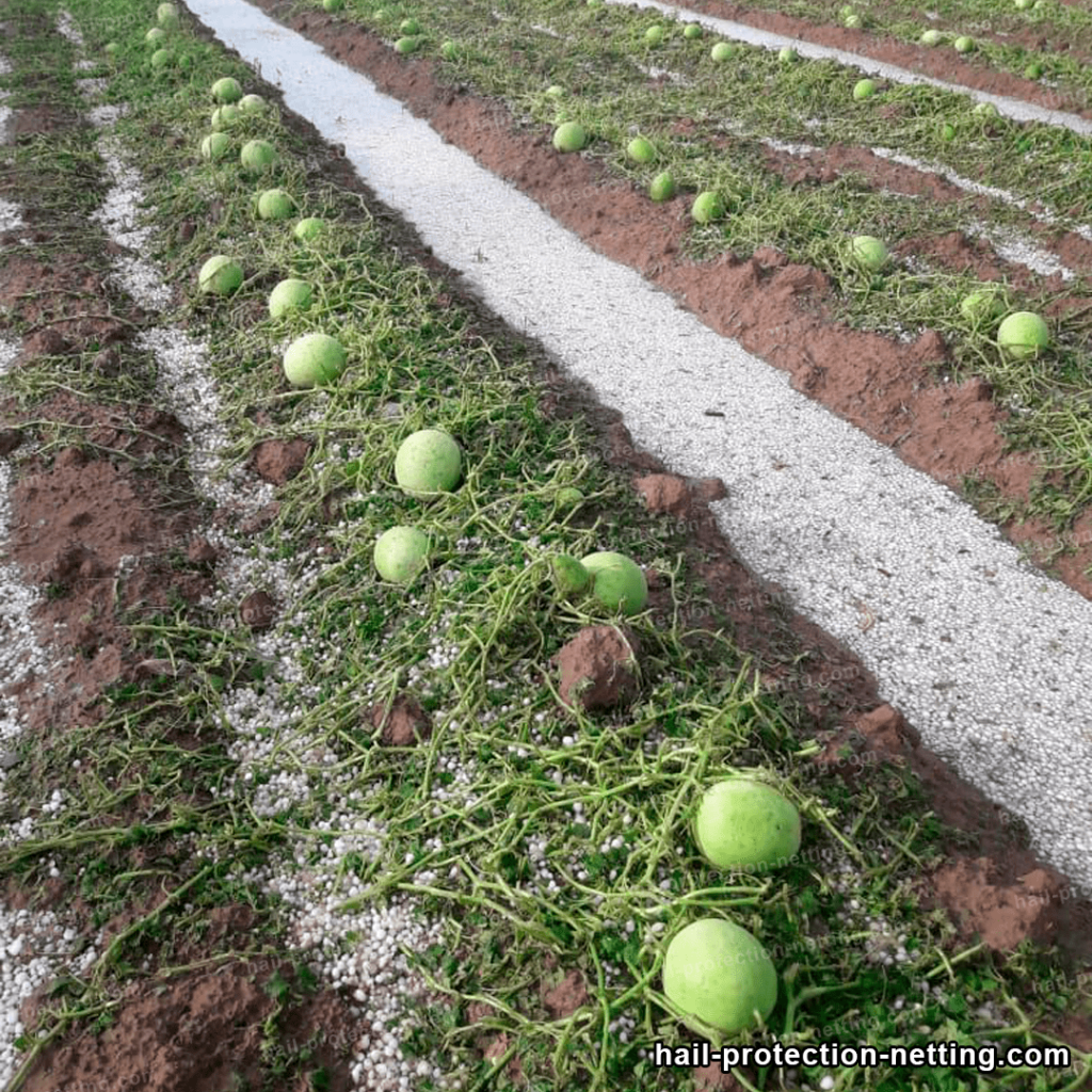 large amount of hail in a field